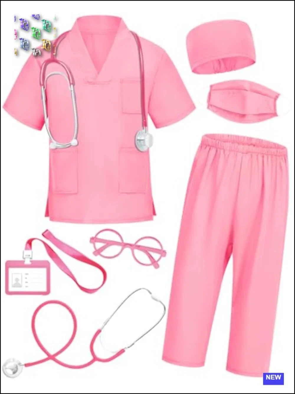 Kids Doctor Scrubs Costume Set 7 Pieces with Real Stethoscope Top & Pants